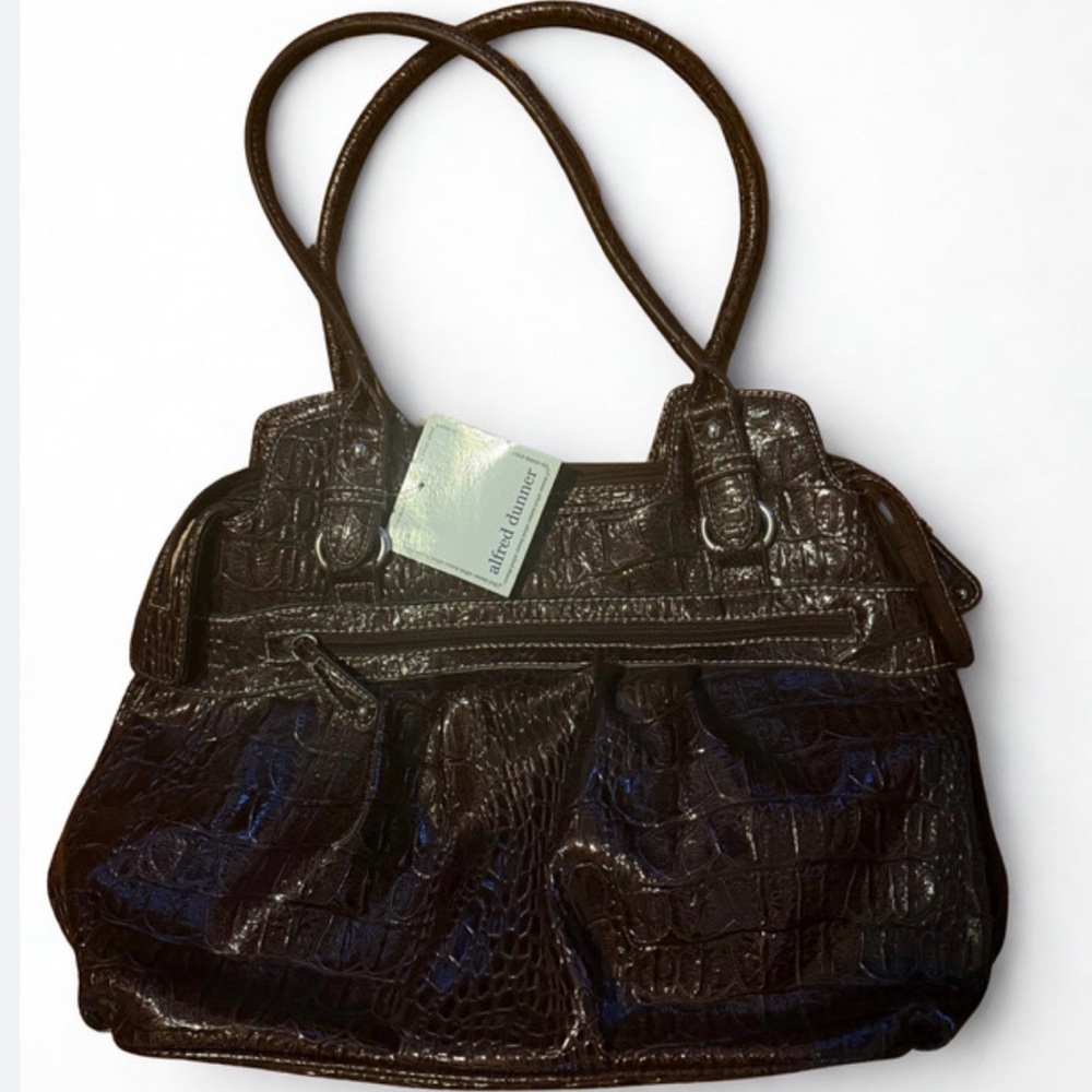 Alfred Dunner Dark Brown Crocodile Embossed Handbag